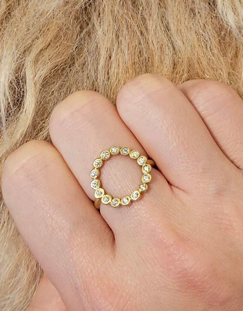 Curved Circle Ring with White Diamonds in 18k Yellow Gold