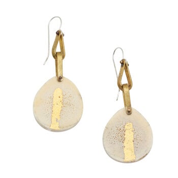 Antler Slice Earrings with Gold Leaf in Brass and Silver