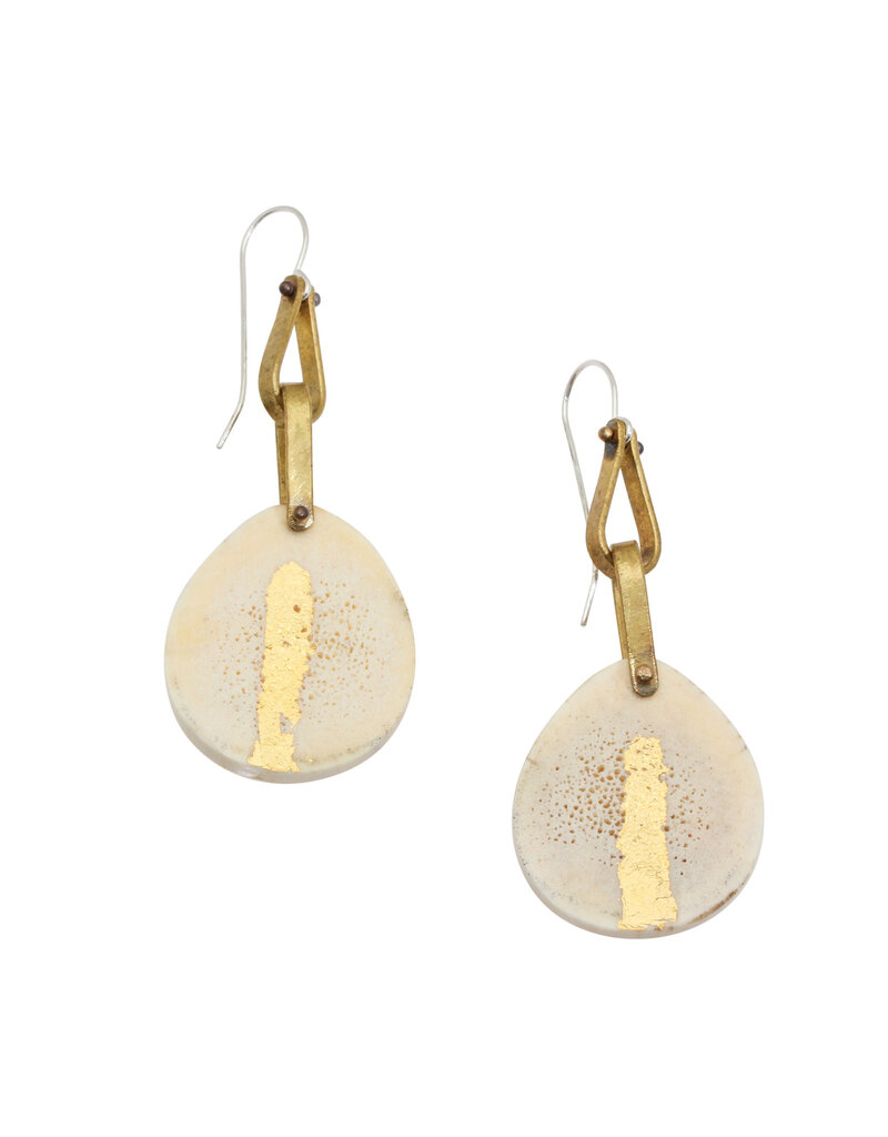 Antler Slice Earrings with Gold Leaf in Brass and Silver