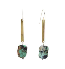 Brass Bar Drop Earrings with Turquoise