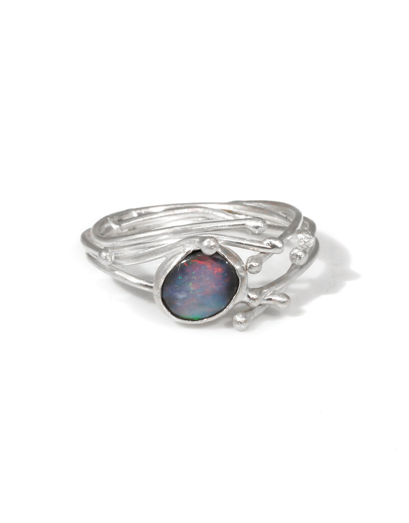 Trevi Pendro Seagrass Ring with Light Blue Opal in Silver