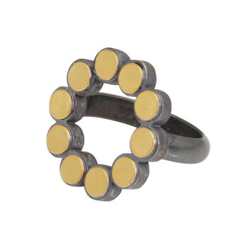 Open Gold Circle Dot Ring in Oxidized Silver and 22k Bi-Metal
