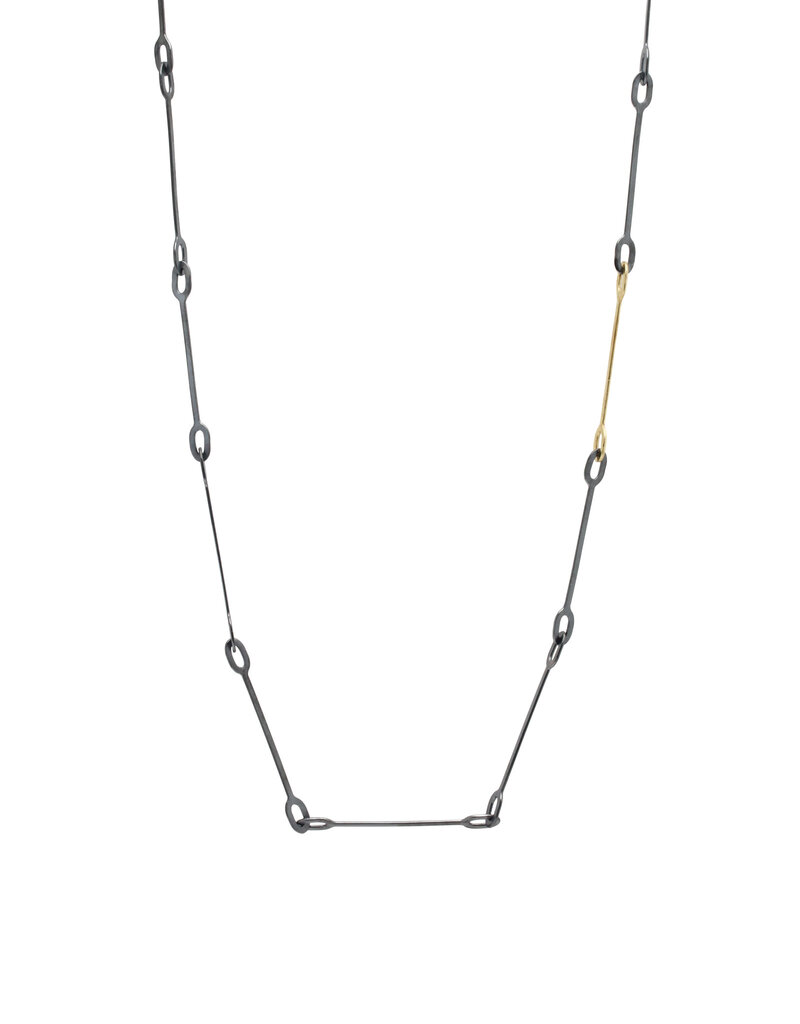 Interlocking Oval Chain Necklace in Oxidized Silver with 1 18k Link