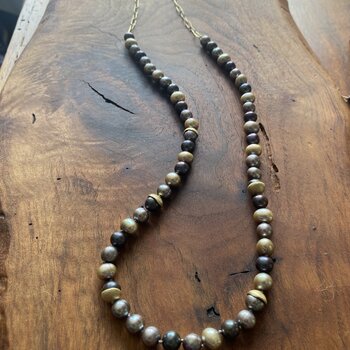 Custom Mixed Baroque Pearl Necklace with 18k Gold Handmade Chain and Caps