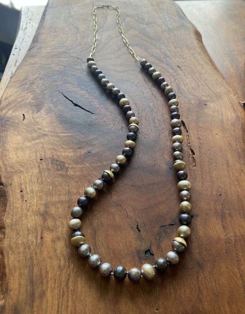 Custom Mixed Baroque Pearl Necklace with 18k Gold Handmade Chain and Caps