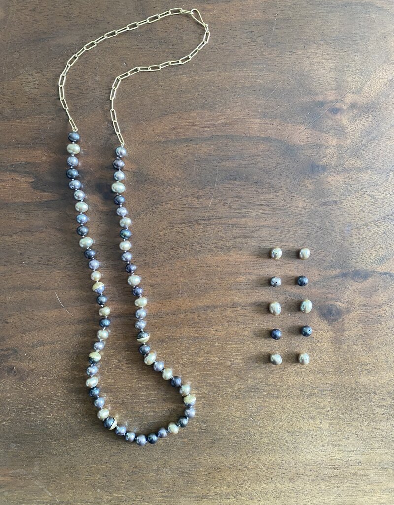 Custom Mixed Baroque Pearl Necklace with 18k Gold Handmade Chain and Caps