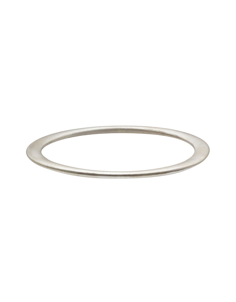 Flat Edges Oval Bangle in Brushed Silver -  S/M