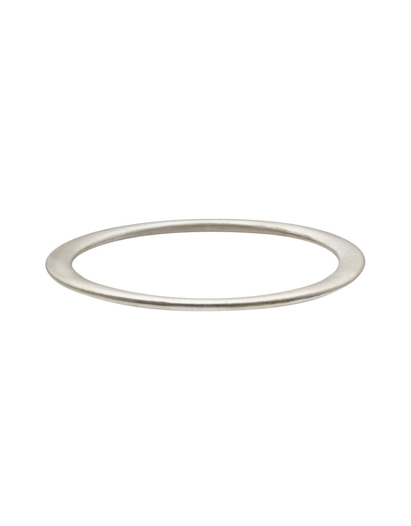 Flat Edges Oval Bangle in Silver -  S/M