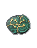 Malachite Brooch in Oxidized Silver and 22k Gold with Cognac Diamonds