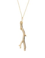 Fossilized Coral Branch Pendant in 18k Gold with 34 Grey Diamonds