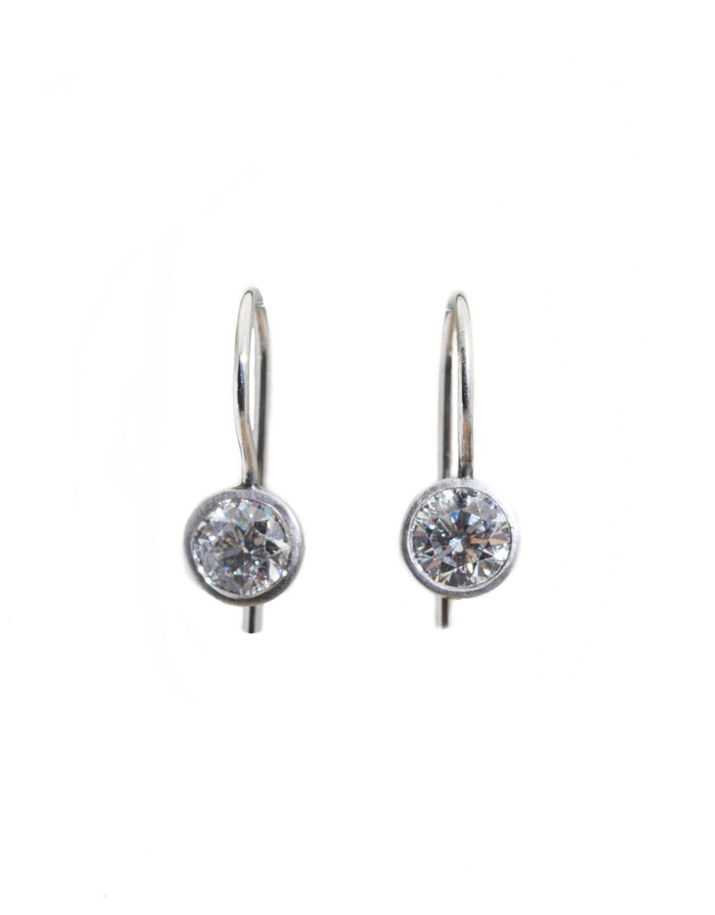Basket Set Bezel Diamond Earrings in Platinum on Locking French Wires
