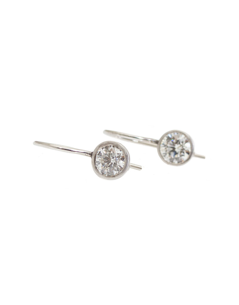 Basket Set Bezel Diamond Earrings in Platinum on Locking French Wires