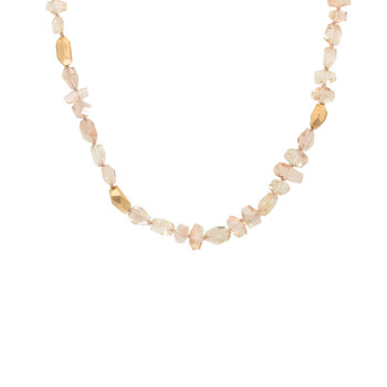 Sunstone Bead Necklace with 18k Gold beads and Toggle Clasp