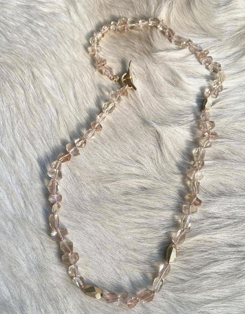 Sunstone Bead Necklace with 18k Gold beads and Toggle Clasp