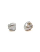 Stormy Grey Keshi Pearl Post Earrings with 14k Gold