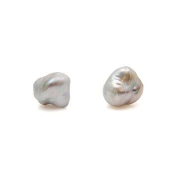 Stormy Grey Keshi Pearl Post Earrings with 14k Gold