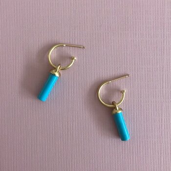 Tracy Conkle *Turquoise Cylinder Drops on Hoops in 18k Gold