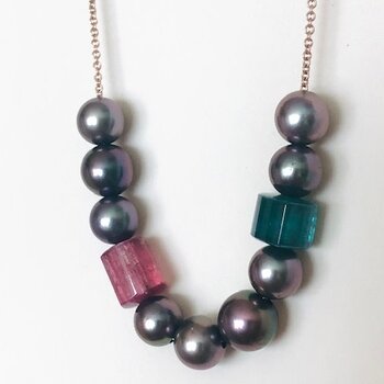 Tracy Conkle Tahitian Pearl and Tourmaline Crystal  Necklace in Rose Gold