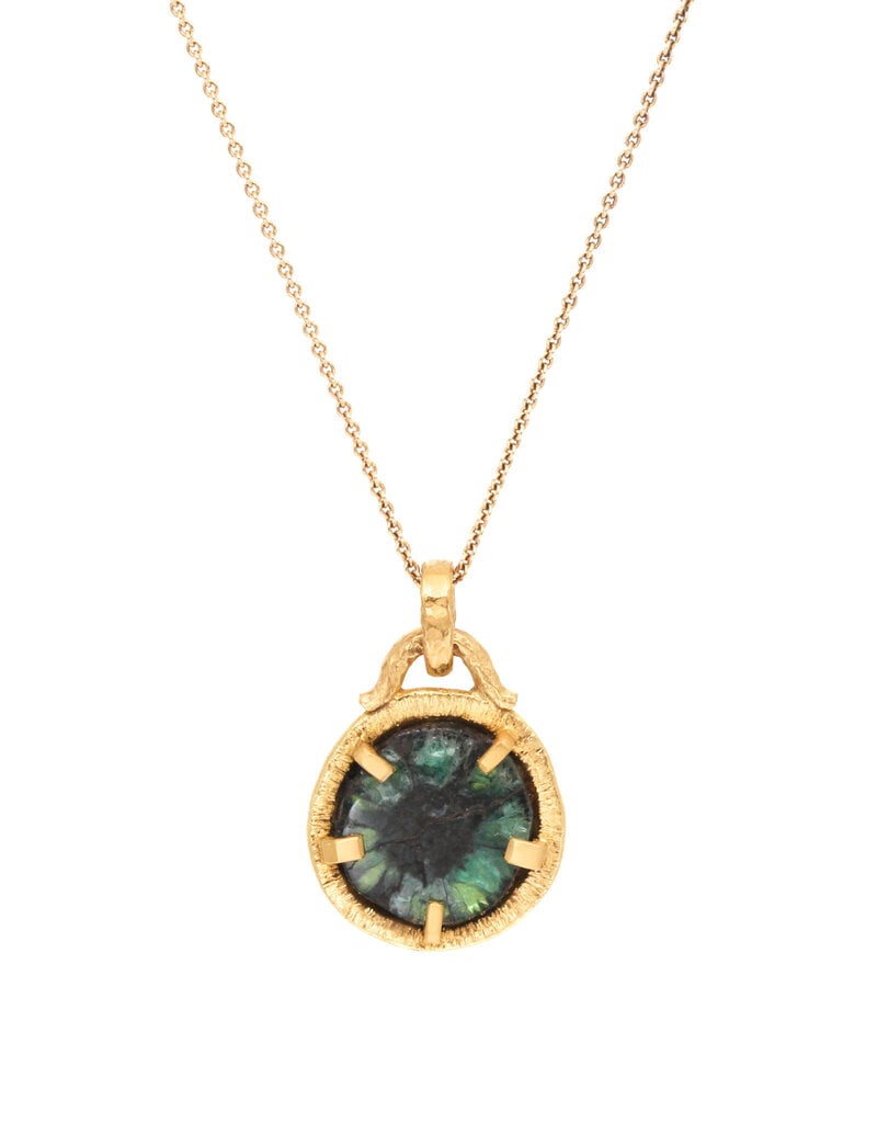 Prong Set Trapiche Emerald Pendant in 22k Gold