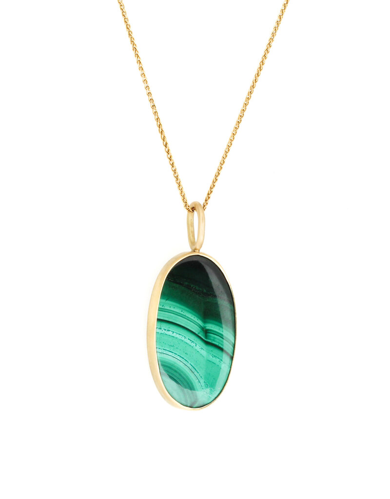 Malachite Pendant in 18k Gold with Oxidized Silver Back