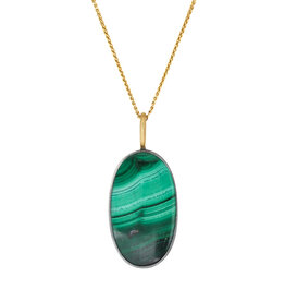 Malachite Pendant in Oxidized Silver and 18k Gold Bail