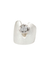 Textured Cuba Ring in Silver with Rough Grey Diamond in 18k Palladium White Gold