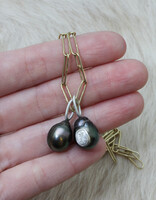 Dark Green Grey Tahitian Pearl Pendant with Silver Bail and Stamp