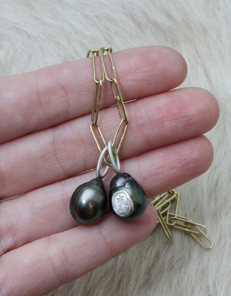 Grey Tahitian Pearl Pendant with Silver Bail and Stamp