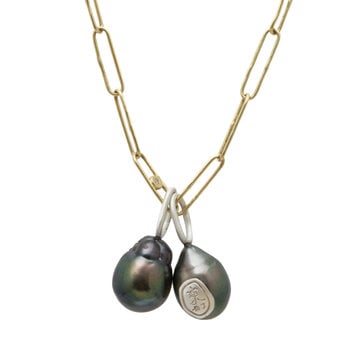 Dark Green Grey Tahitian Pearl Pendant with Silver Bail and Stamp