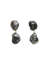 Double Keshi Pearl Post Drop Earrings in 14k Green Gold