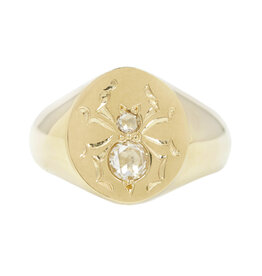 Wendy Wagner Widow's Signet in 14k Yellow Gold with White Rose Cut Diamonds