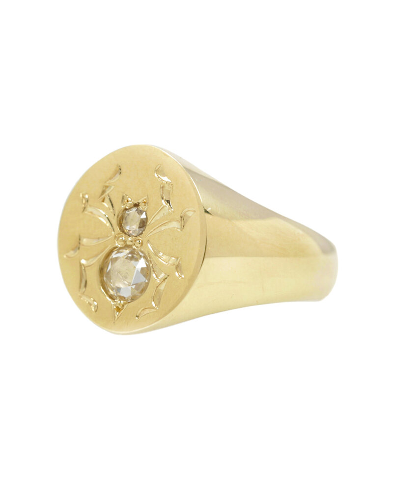 Wendy Wagner Widow's Signet in 14k Yellow Gold with White Rose Cut Diamonds