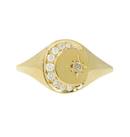 Wendy Wagner Light of the Moon Signet in 14k Yellow Gold with White Diamonds