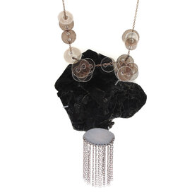 Necklace with Mica sheet, Oxidized Silver, Mica Discs & Bronze