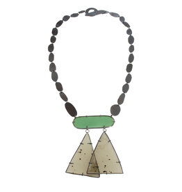 Necklace with Mica Triangles, Cut Glass & Sterling Silver Chain