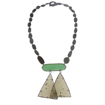 Necklace with Mica Triangles, Cut Glass & Sterling Silver Chain