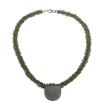 Necklace with Green Beaded Glass & Oxidized Silver
