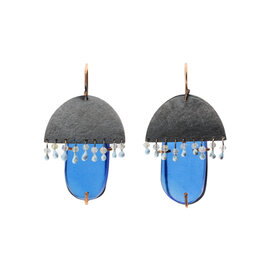 Earrings with Oxidized silver & Blue Glass Enamel