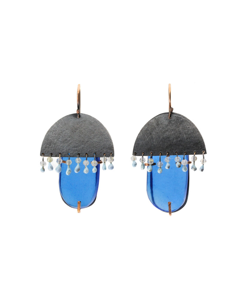 Earrings with Oxidized silver & Blue Glass Enamel