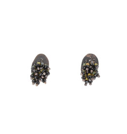 Small Black Spinel Post Earrings in Oxidized Silver