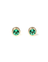 Lab Grown Round Emerald Post Earrings in 14k Gold
