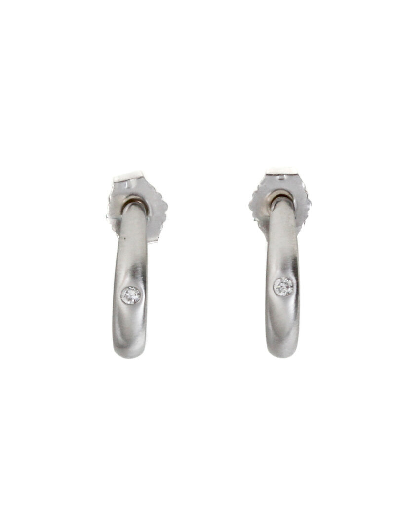 Post Hoop Earrings in Platinum with White Diamond