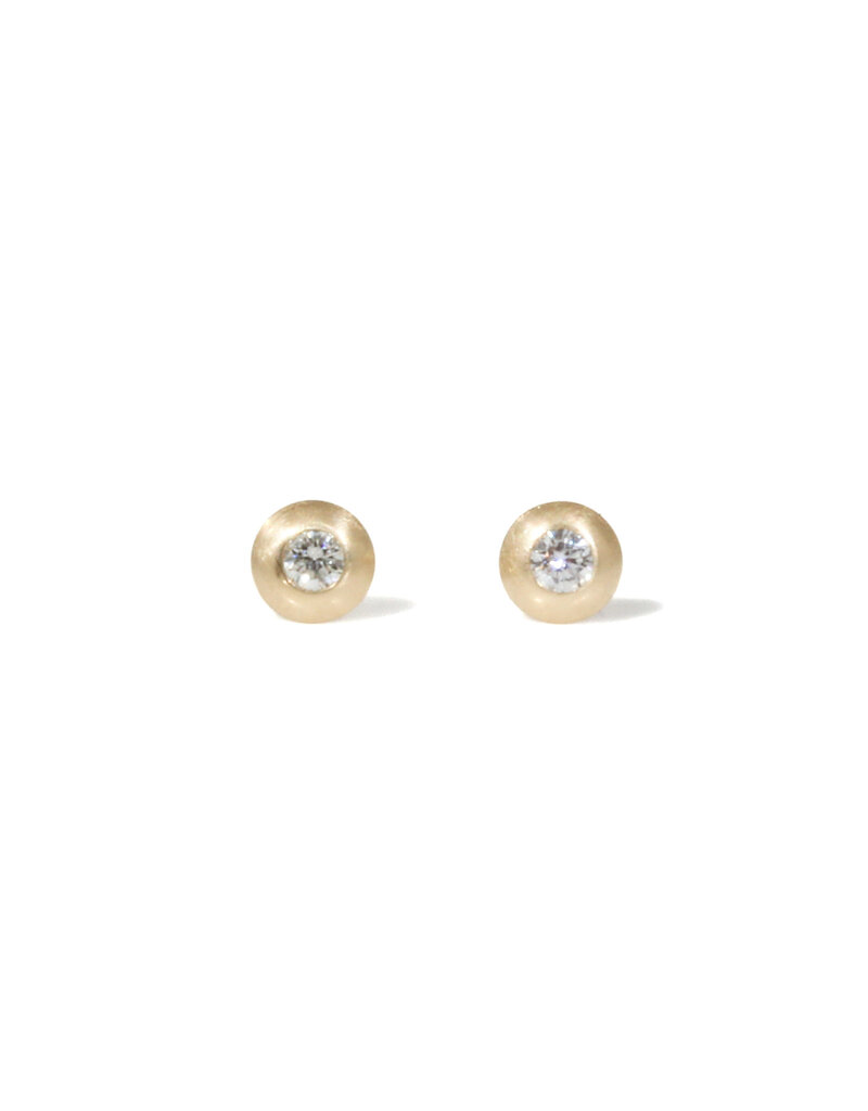 Domed Diamond Post Earrings in 14k Gold