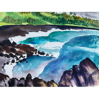Kenneth Higashimachi Medium Watercolor Painting #6 (12" x 17")