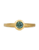 Green Montana Sapphire Solitaire in 18k Yellow Gold with Sand-Textured Setting