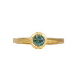 Green Montana Sapphire Solitaire in 18k Yellow Gold with Sand-Textured Setting