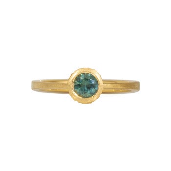 Green Montana Sapphire Solitaire in 18k Yellow Gold with Sand-Textured Setting