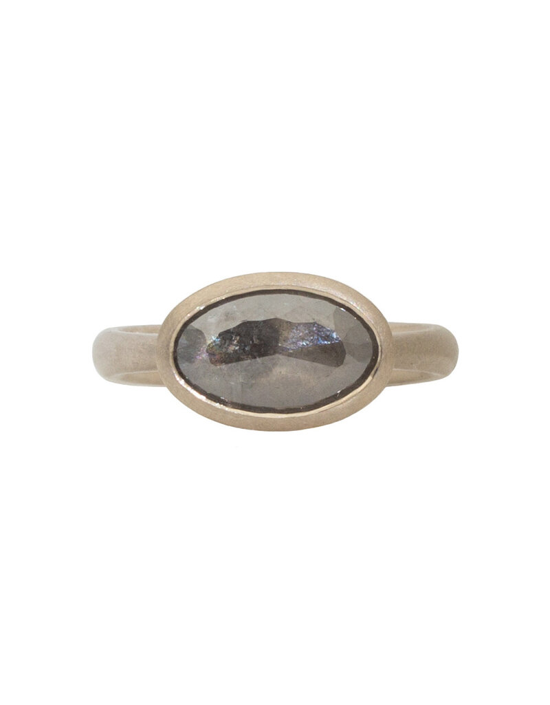 Oval Rosecut Diamond Solitaire Ring in 14k Palladium White Gold