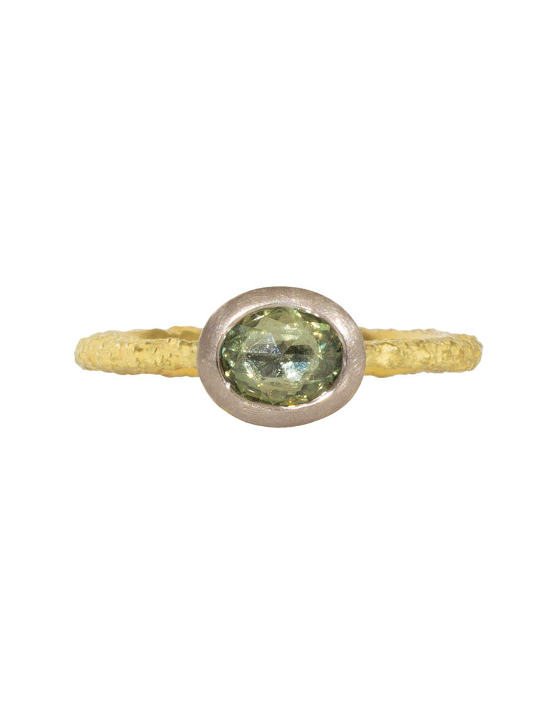 Oval Green Sapphire Solitaire Ring in Sand-Textured 18k Yellow Gold with  14k Palladium White Gold