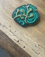 Malachite Brooch in Oxidized Silver and 22k Gold with Cognac Diamonds